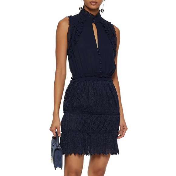 NICHOLAS Dresses & Skirts - Nicholas Ruffle-trimmed Silk And Lace Mini Dress